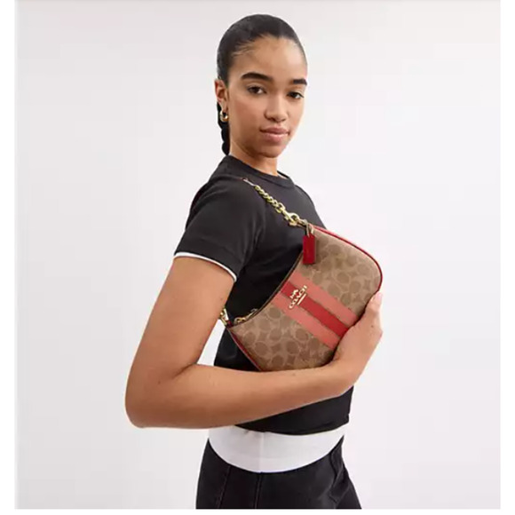 Coach Teri Shoulder Bag In Signature Canvas With Stripe In Tan Multi CAL81 NWT - Picture 9 of 10